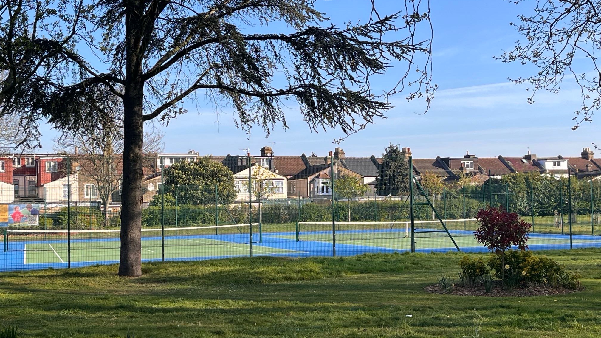 Two outdoor tennis courts at Plashet Park available for community fitness and recreational play